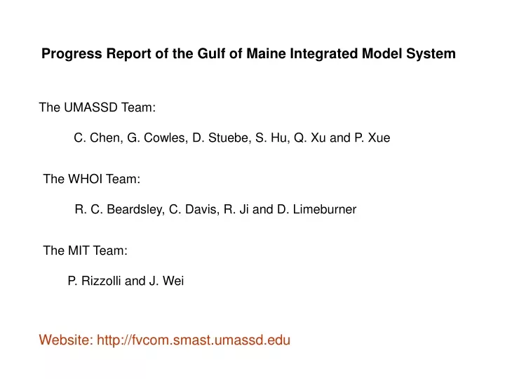 progress report of the gulf of maine integrated