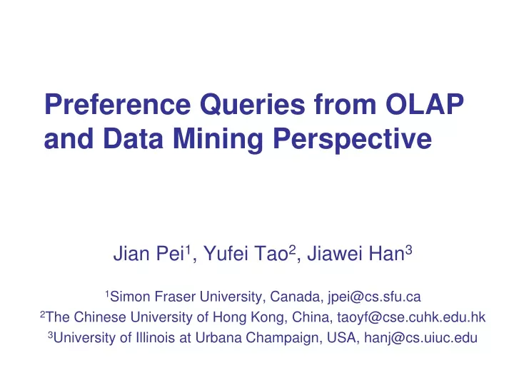 preference queries from olap and data mining perspective