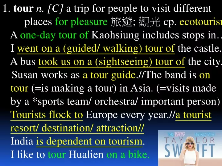 1 tour n c a trip for people to visit different