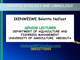 AQUATIC ECOLOGY AND LIMNOLOGY