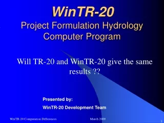 WinTR-20 Project Formulation Hydrology Computer Program