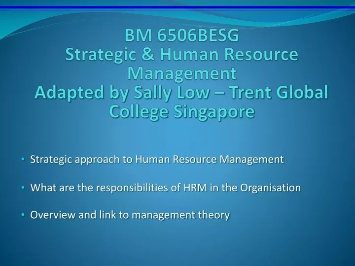 bm 6506besg strategic human resource management adapted by sally low trent global college singapore