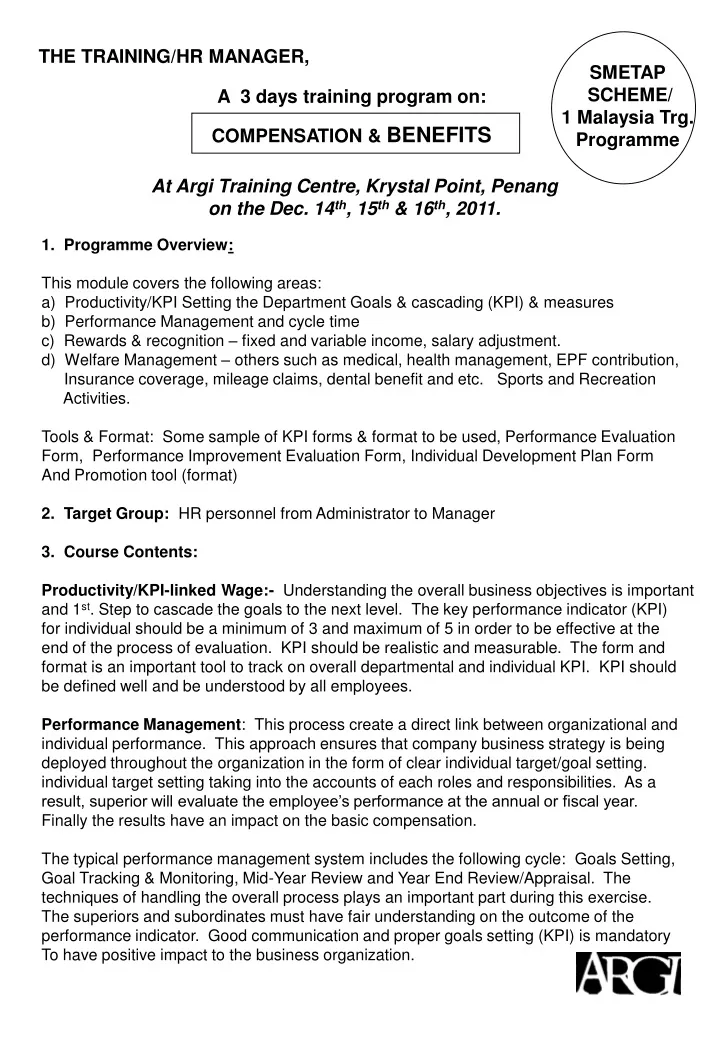 the training hr manager