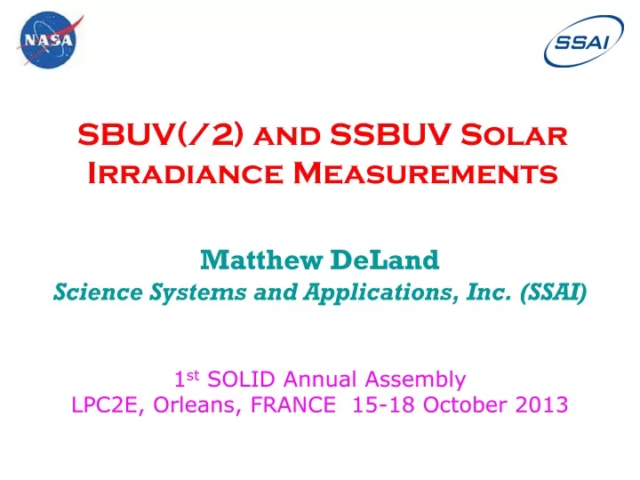 sbuv 2 and ssbuv solar irradiance measurements