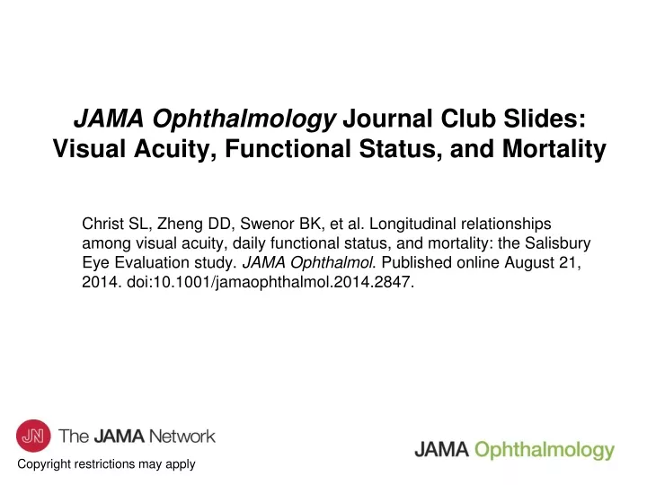 jama ophthalmology journal club slides visual acuity functional status and mortality