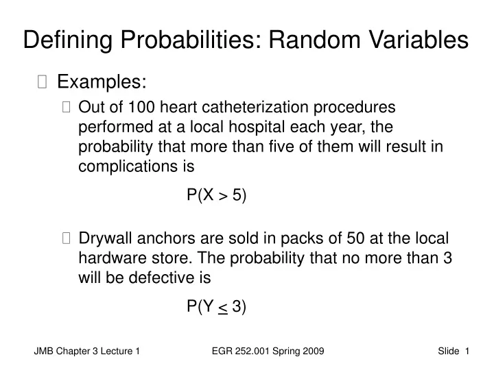 defining probabilities random variables