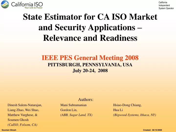 state estimator for ca iso market and security