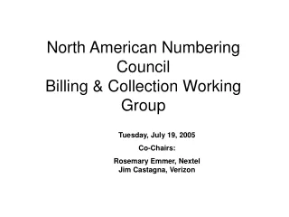 North American Numbering Council Billing &amp; Collection Working Group