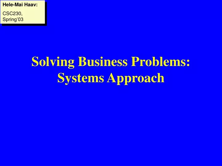 solving business problems systems approach