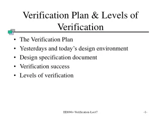 Verification Plan &amp; Levels of Verification