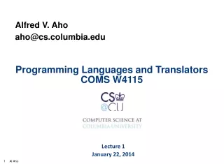 Programming Languages and Translators COMS W4115