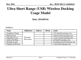 Ultra Short Range (USR) Wireless Docking Usage Model