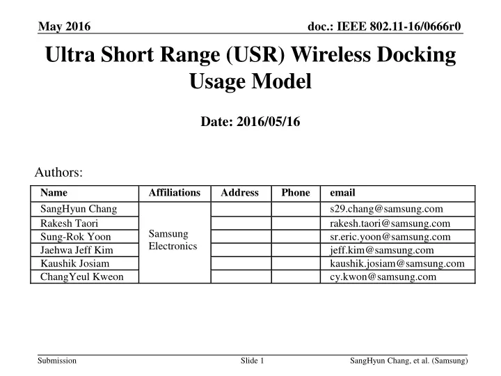 ultra short range usr wireless docking usage model