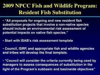 2009 NPCC Fish and Wildlife Program: Resident Fish Substitution