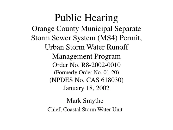 mark smythe chief coastal storm water unit