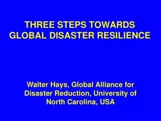 THREE STEPS TOWARDS  GLOBAL DISASTER RESILIENCE