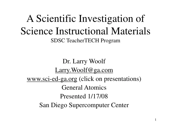 a scientific investigation of science instructional materials sdsc teachertech program