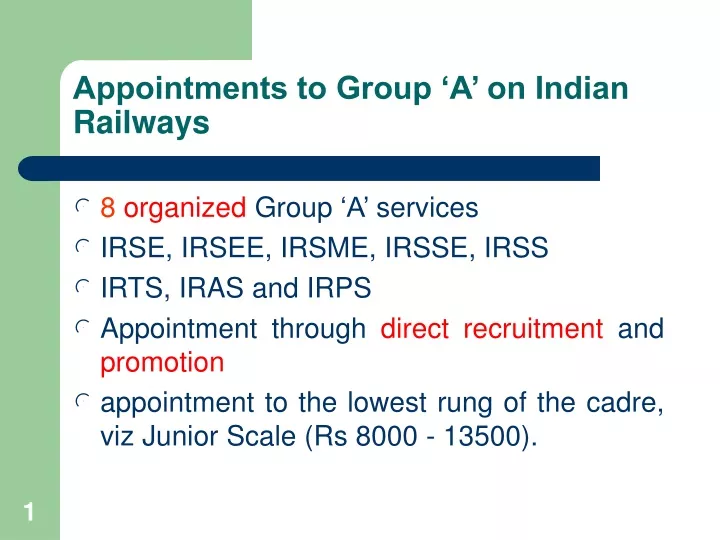 appointments to group a on indian railways