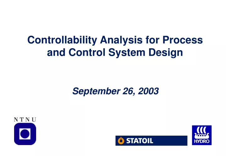controllability analysis for process and control system design