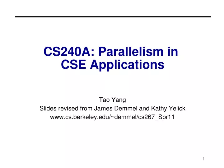 cs240a parallelism in cse applications