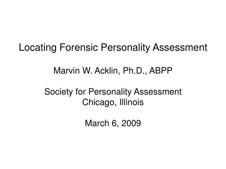 locating forensic personality assessment marvin