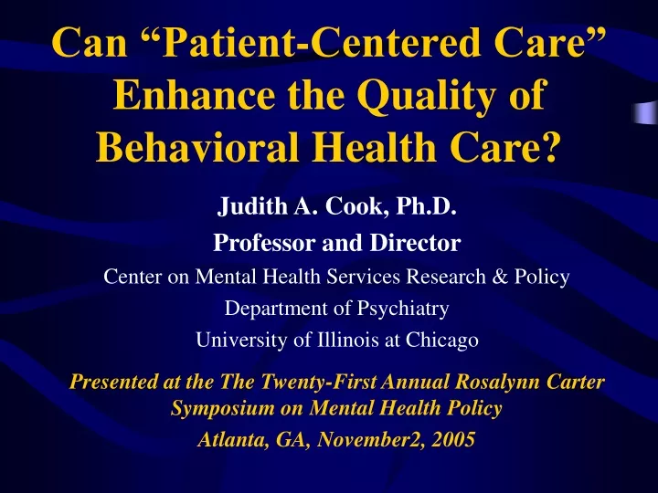 can patient centered care enhance the quality of behavioral health care