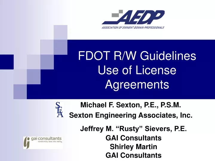 fdot r w guidelines use of license agreements
