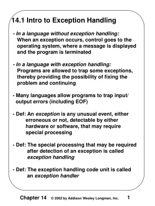 14.1 Intro to Exception Handling  - In a language without exception handling: