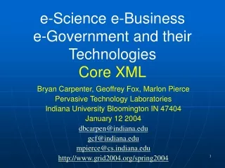 e-Science e-Business  e-Government and their Technologies Core XML