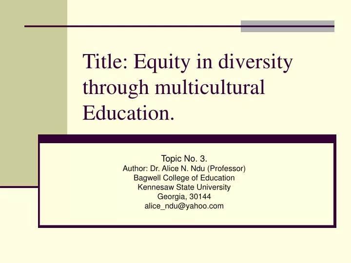 title equity in diversity through multicultural education