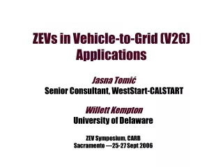 ZEVs in Vehicle-to-Grid (V2G) Applications