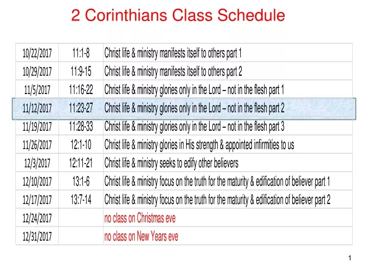 2 corinthians class schedule