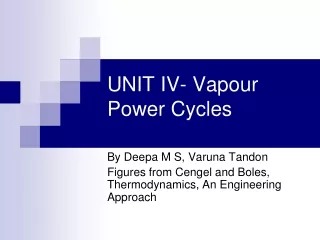 UNIT IV- Vapour Power Cycles
