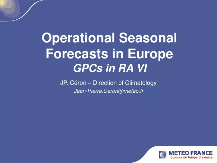 operational seasonal forecasts in europe gpcs in ra vi
