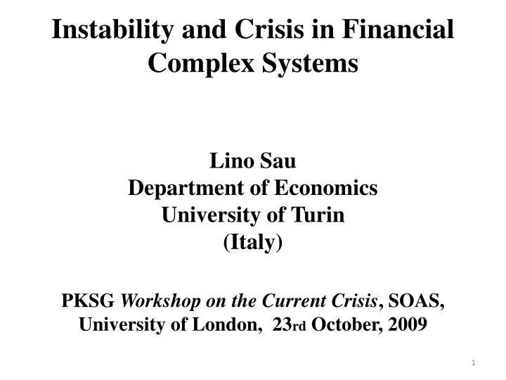 instability and crisis in financial complex