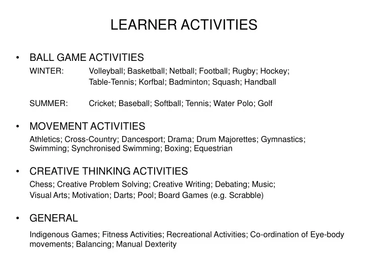 learner activities