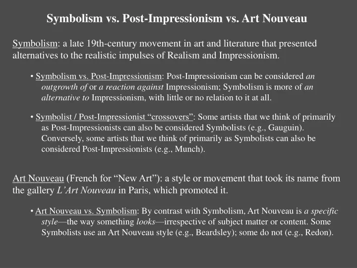 symbolism vs post impressionism vs art nouveau