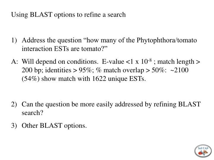 using blast options to refine a search address