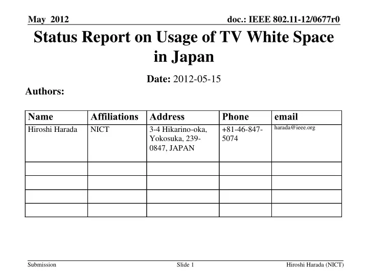 status report on usage of tv white space in japan