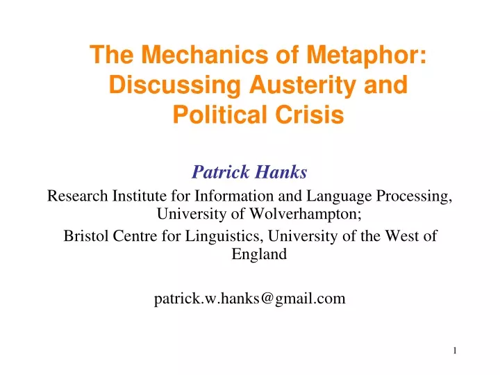 the mechanics of metaphor discussing austerity and political crisis