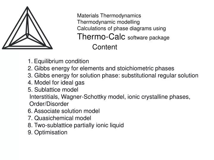 materials thermodynamics thermodynamic modelling