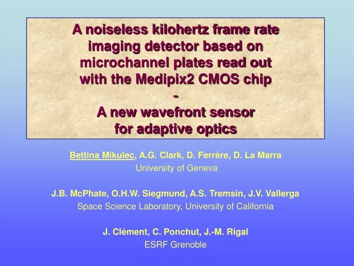 a noiseless kilohertz frame rate imaging detector