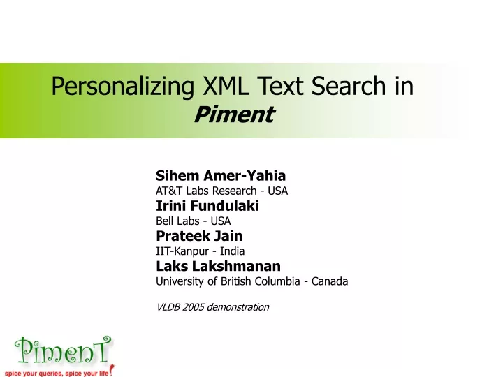 personalizing xml text search in piment
