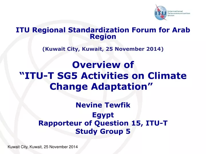 overview of itu t sg5 activities on climate change adaptation