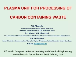 PLASMA UNIT FOR PROCESSING OF CARBON CONTAINING WASTE