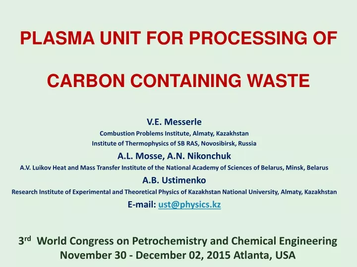 plasma unit for processing of carbon containing waste