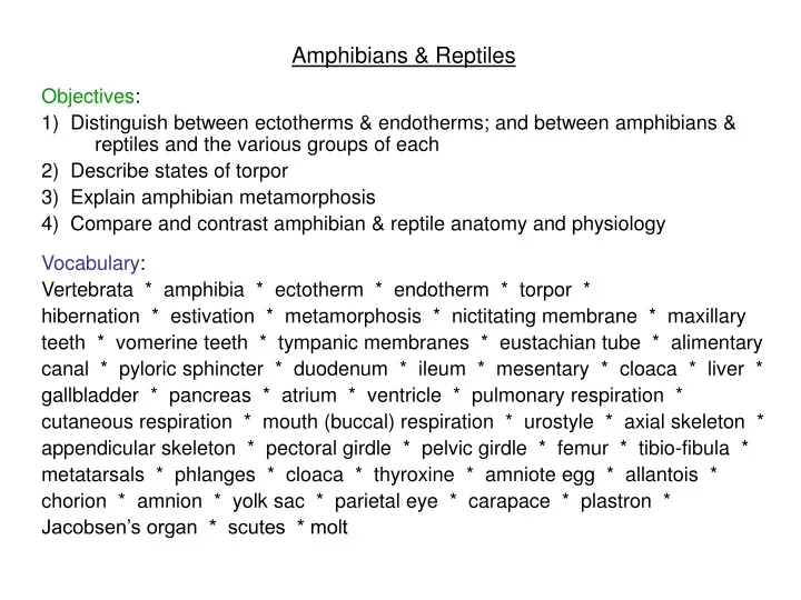 amphibians reptiles objectives 1 distinguish