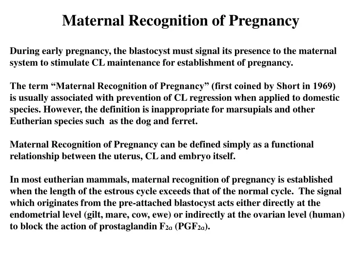 maternal recognition of pregnancy
