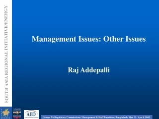 Management Issues: Other Issues Raj Addepalli