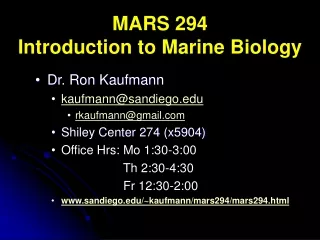 MARS 294 Introduction to Marine Biology
